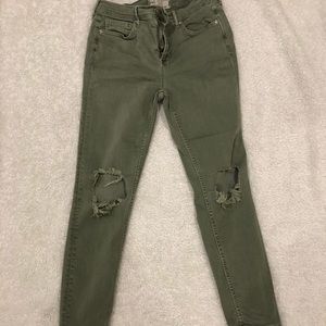 Free People green distressed jeans